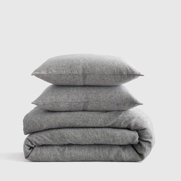 Quince European Linen Duvet Cover Set Charcoal Chambray Size King/CalKing - Picture 9 of 12